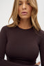 womens brown crew neck long sleeve top