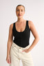 Sienna Henley Tank Bodysuit - Black