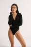 Nola Henley Long Sleeve Bodysuit Black