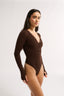 Nola Henley Long Sleeve Bodysuit Cocoa - Final Sale