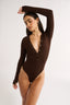 Nola Henley Long Sleeve Bodysuit Cocoa - Final Sale