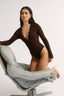 Nola Henley Long Sleeve Bodysuit Cocoa - Final Sale