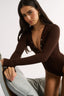 Nola Henley Long Sleeve Bodysuit Cocoa - Final Sale