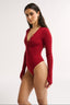Nola Henley Long Sleeve Bodysuit Currant - Final Sale