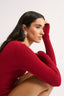 Nola Henley Long Sleeve Bodysuit Currant - Final Sale