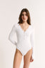Nola Henley Long Sleeve Bodysuit Optic White - Final Sale