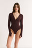 Nola Henley Long Sleeve Bodysuit Cabernet - Final Sale
