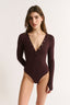 Nola Henley Long Sleeve Bodysuit Cabernet - Final Sale