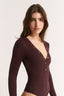 Nola Henley Long Sleeve Bodysuit Cabernet - Final Sale