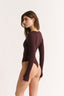 Nola Henley Long Sleeve Bodysuit Cabernet - Final Sale